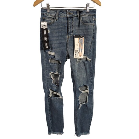 Cello Jeans Womens 9 29 Blue High Rise Ankle Skinny Distressed Frayed Grunge - Picture 1 of 12